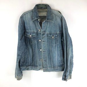 Clockhouse Mens Vintage Denim Jacket Distressed Retro Trucker Cotton Blue L